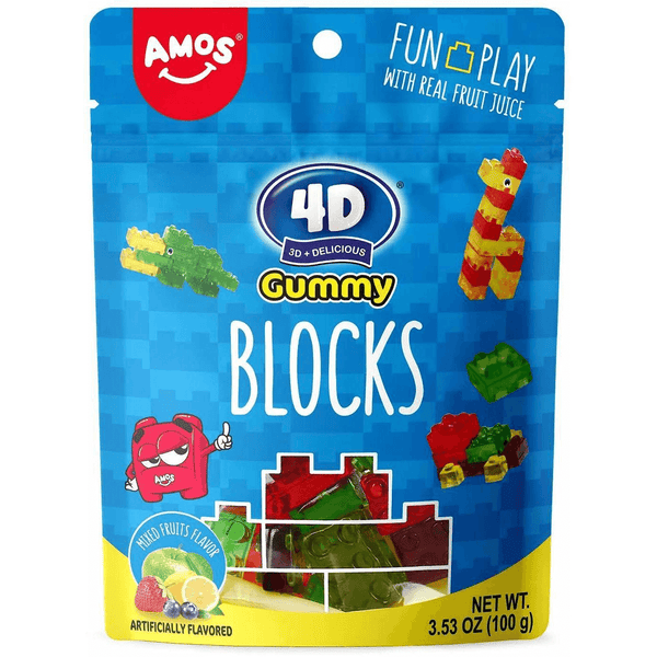 Желирани дъвчащи бонбони Amos 4D Gummy Blocks – Без глутен