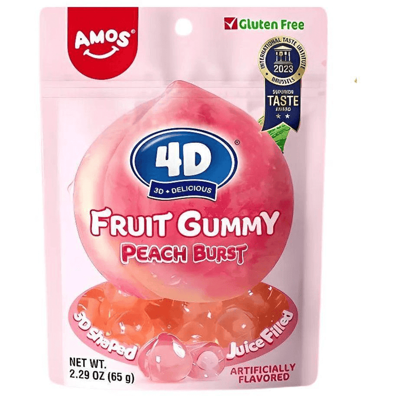 Желирани дъвчащи бонбони Amos 4D Fruit Gummy Праскова –  без Глутен