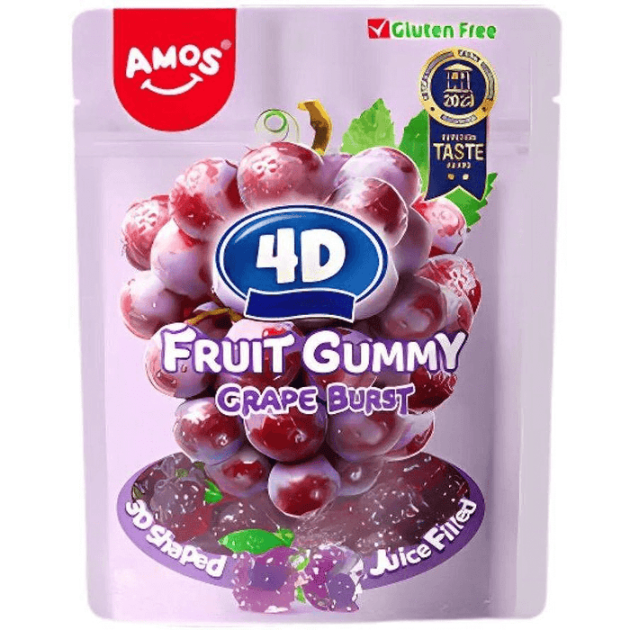 Желирани дъвчащи бонбони Amos 4D Fruit Gummy Грозде –  без Глутен