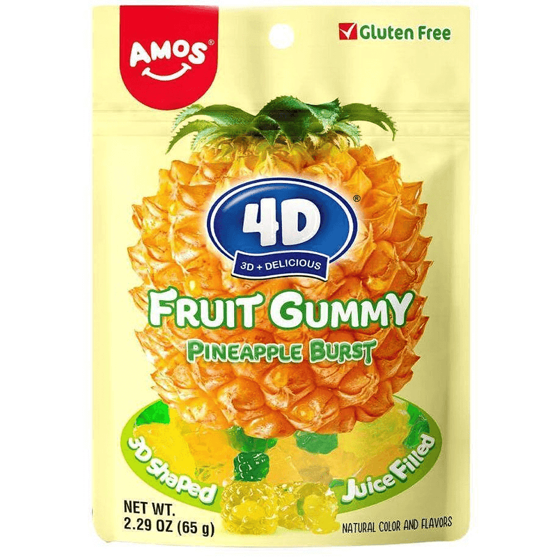 Желирани дъвчащи бонбони Amos 4D Fruit Gummy Ананас –  без Глутен